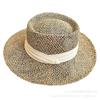 New Salty Grass Hat Women's Summer Outing Visor Hand-woven Hollow French Flat Top Hat
