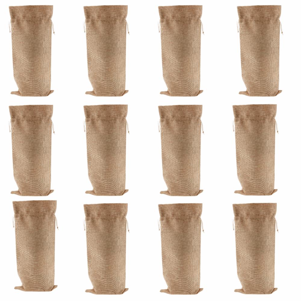 12pcs Linen Linen Fabric Wine Bag Grey Burlap Wine Bag Wine Bottle Gift Bag Wedding Favors