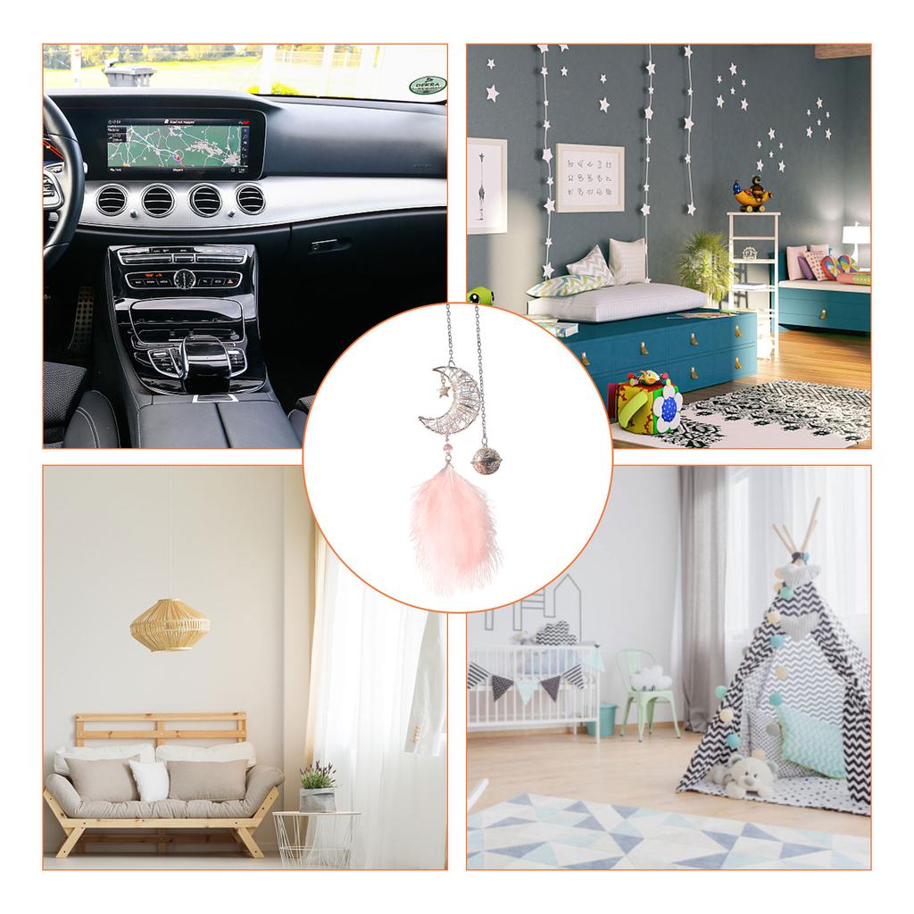 Car Decorations For Interior Rearview Mirror Handmade Nature Feather Moon Dream Catcher Ornament Traditional Bohemian Car