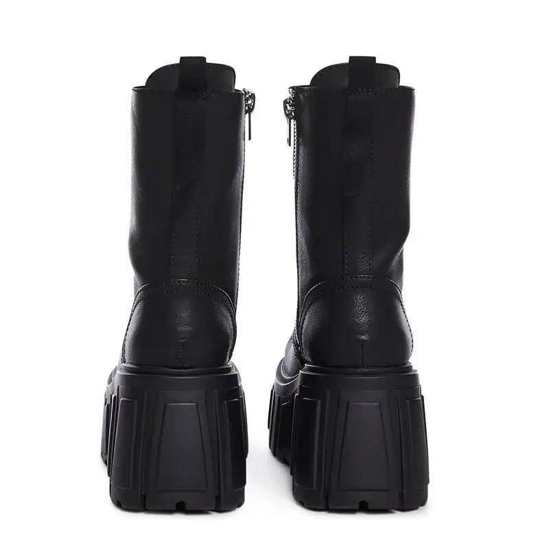 10cm klobige Stiefel Neue Damen Super Hohe Schuhe Damen Dicksohlige Britischer Stil Punk Mode Plateau Stiefel Klobige Motorradstiefel