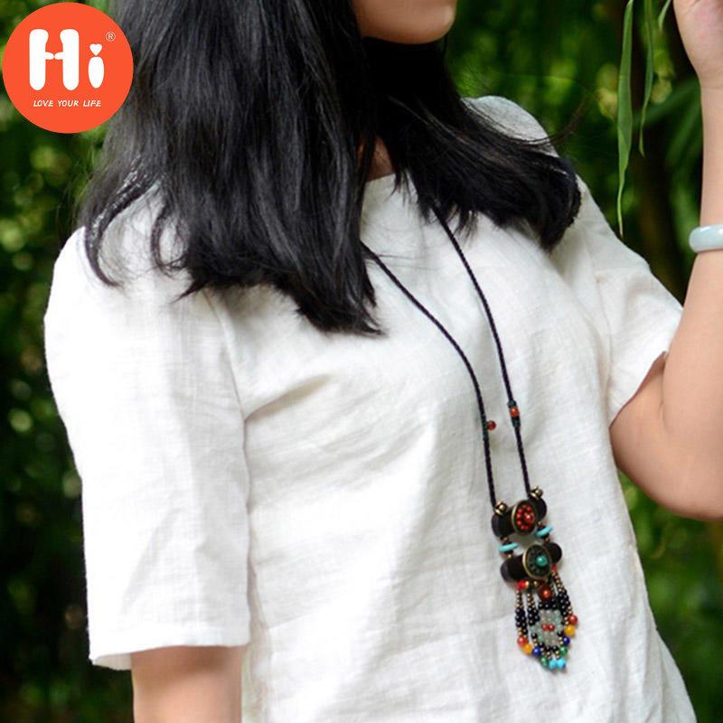 Hei Halskjede Perler Lang Vintage Boho Tau Skivekjede Steinanheng Bohemian Ethnic Women Watchworld