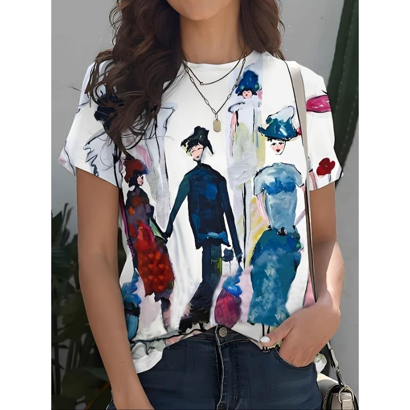 

Женские футболки Летние повседневные топы с коротким рукавом Футболка с круглым вырезом Мода Уличная одежда Женская одежда оверсайз Футболки с мультяшным котом XL