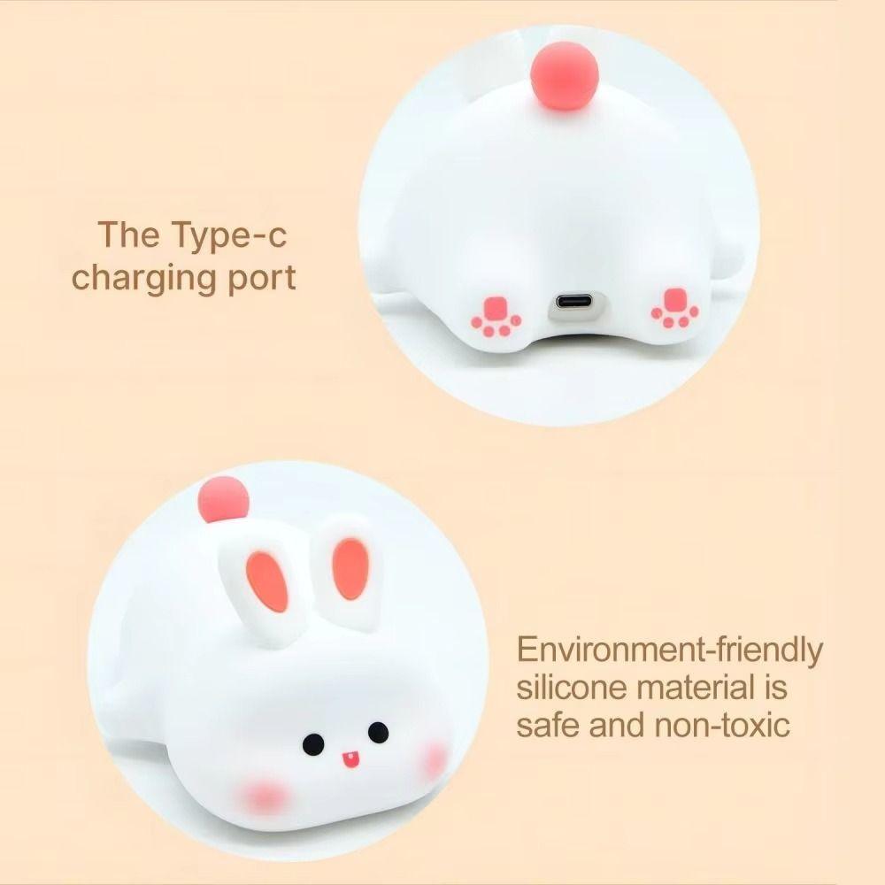 Rechargeable Rabbit Silicone Night Light Tap Control 3 Level Dimmable Sleep Atmosphere Light Silicone Eye Protection