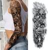 1 Sheet Full Arm Sleeve Temporary Tattoos For Women Girls Fake Flower Compass Peony Rose Tattoo Sticker Sexy Body Art Painting