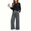 Women's Casual Printed Long Sleeve Round Neck Loose Fit Pajama Set with Pockets for Home Wear