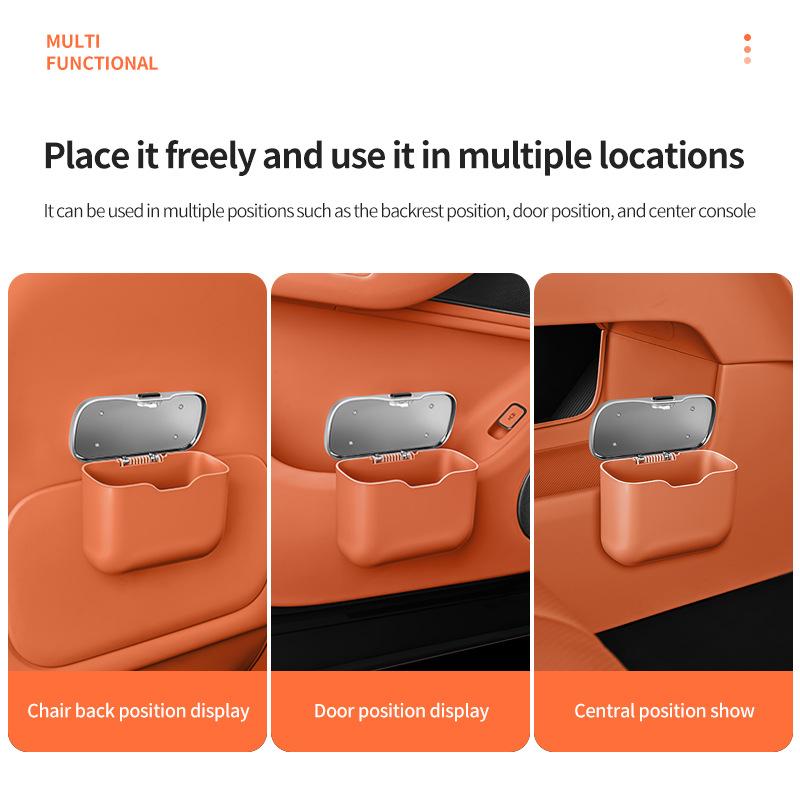 Car Trash Can with Lid, Vehicle Dustbin Garbage Organizer Holder with One Roll Bag, Mini Leakproof Storage Bin for Auto, SUV, Office