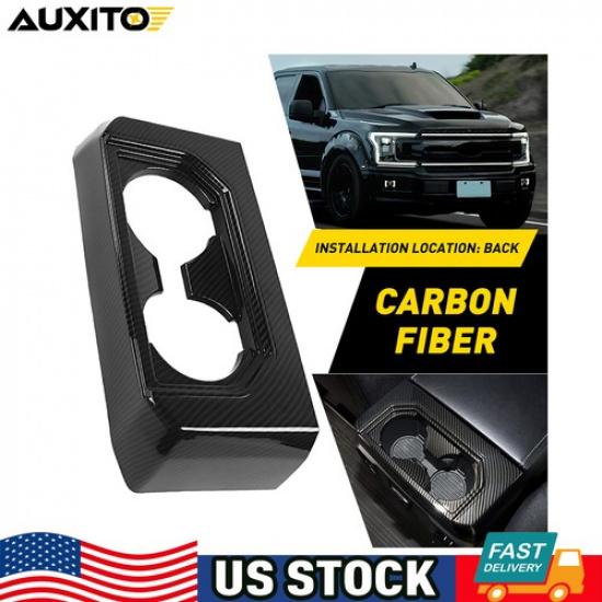 Carbon Fiber Interior Rear Water Cup Holder Trim Cover For Ford F150 2015-