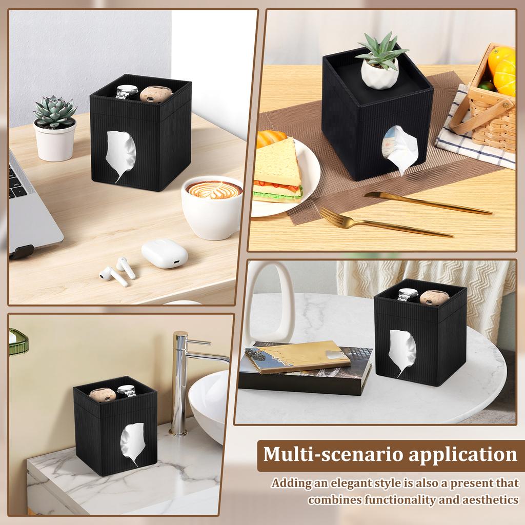 2 In 1 Square Tissue Box Cover PU Leather Cube Facial Tissue Dispenser with Top Tray Desktop Decoration for Home Bathroom Office