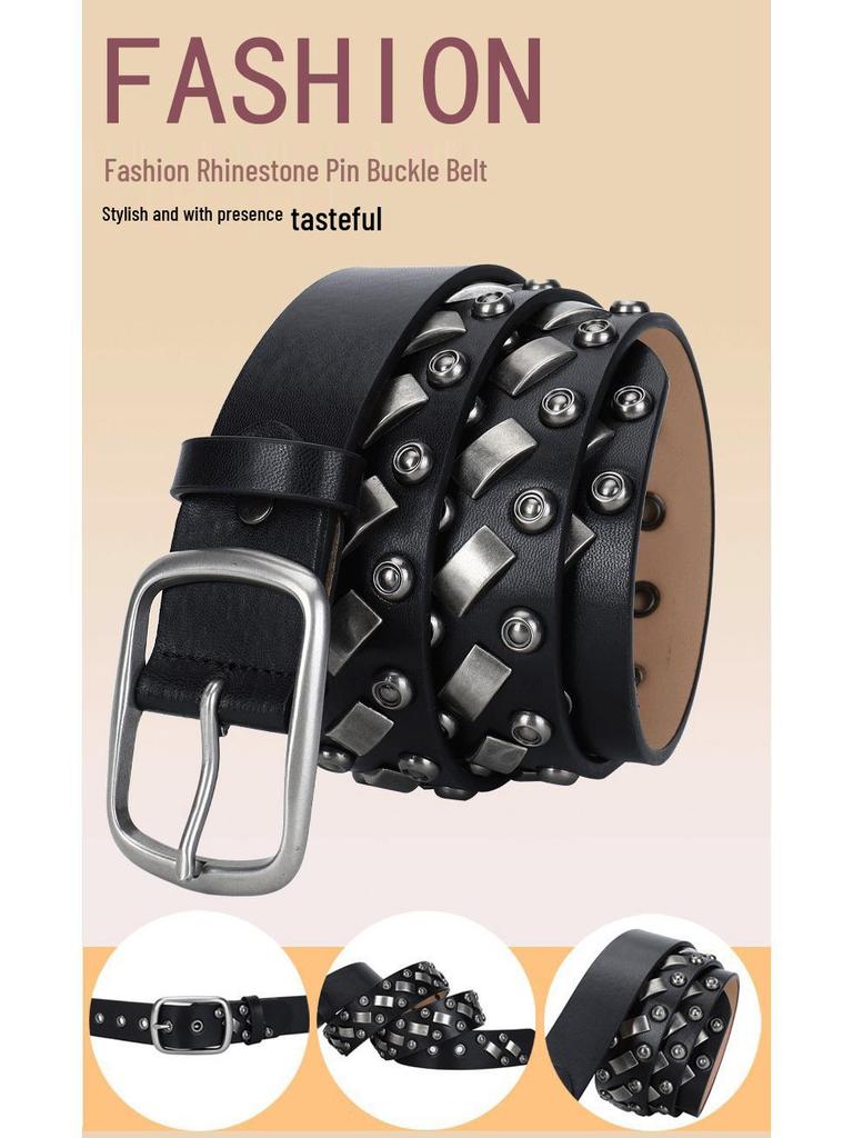 Pasek unisex w stylu punkowym z prawdziwej skóry