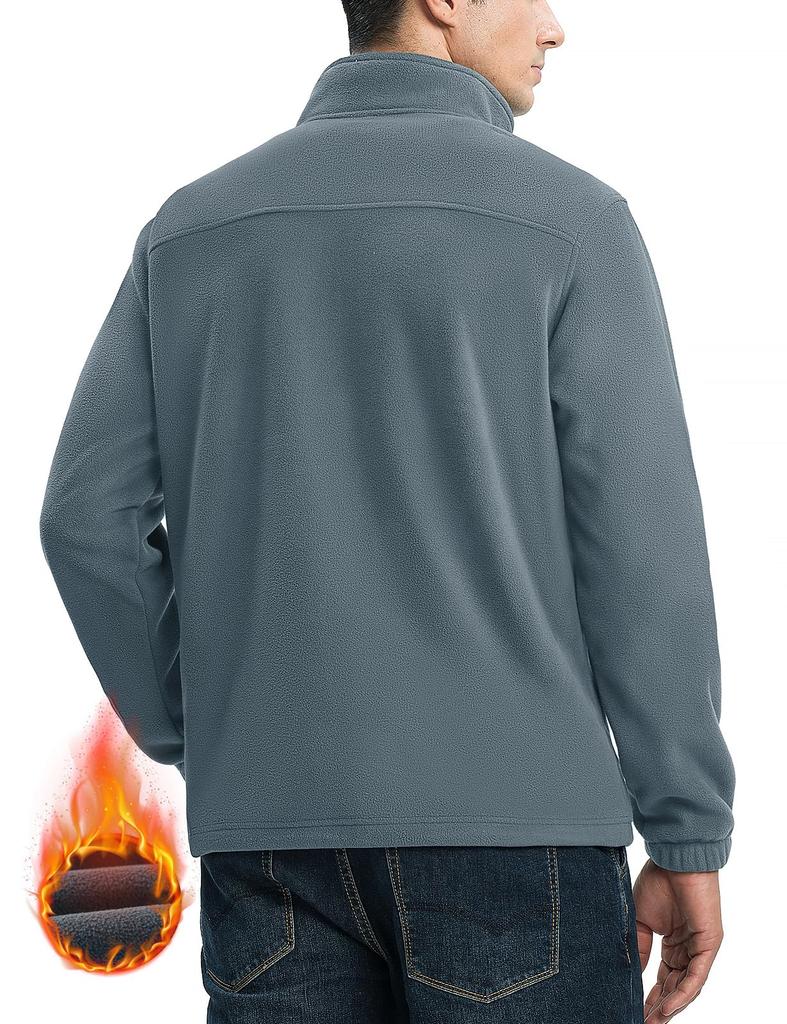 YSENTO Fleece Casual Coat with Stand Thick Windproof Outerwear with Lightweight Warmth for Outdoor Grayish Size L Men's Jacket, Zip-Up Collar,
