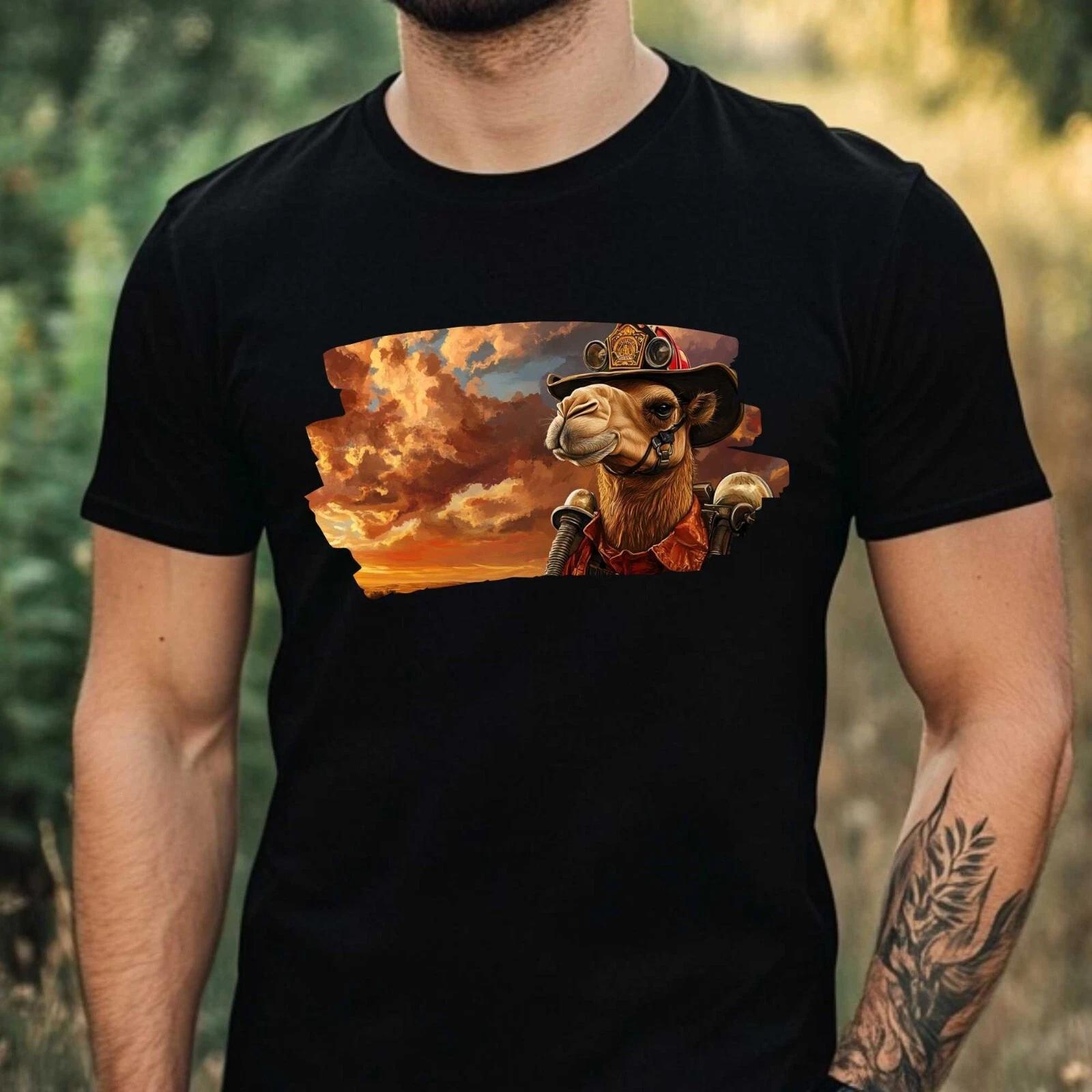 T-Shirt Herren Kamel als Feuerwehrmann Motiv Baumwolle Größe XS bis 5XL M