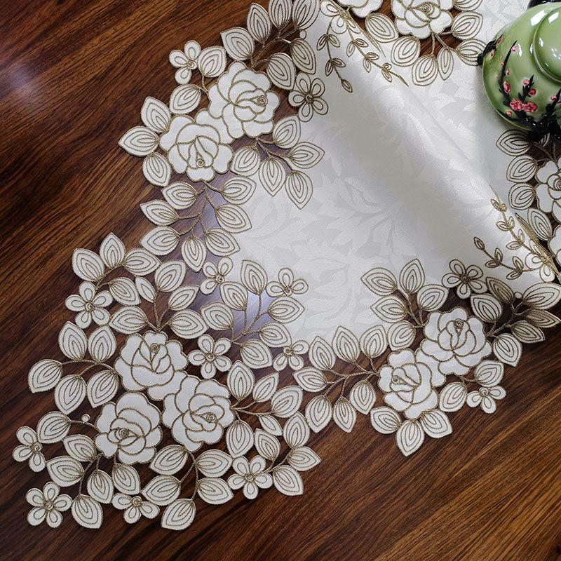 

Национальная мода Вышитая скатерть для журнального столика Ажурная тканевая подкладка для обеденного стола Beige + Lemon Tea 40*90cm