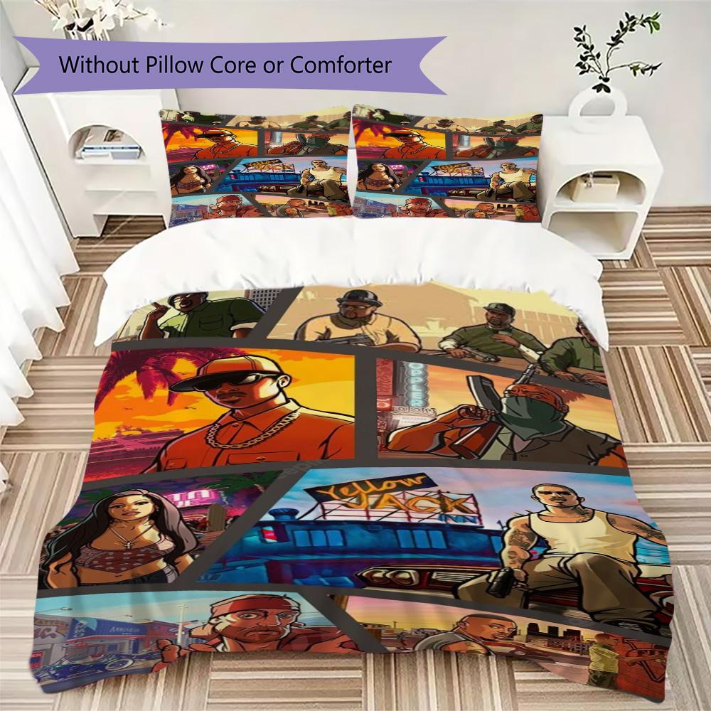 GTA game Pattern Bedding,Quilt Set Quilt Cover Pillowcase Home Birthday Gift (1*duvet cover+2*pillowcase,without core)SSJT0917211