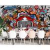 Graffiti Mural Retro Nostalgic 3d Brick Wall Mural Car Graffiti Poster Large Mural Creative Cafe Restaurant Wallpaper