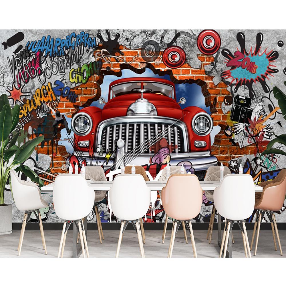 Graffiti Mural Retro Nostalgic 3d Brick Wall Mural Car Graffiti Poster Large Mural Creative Cafe Restaurant Wallpaper