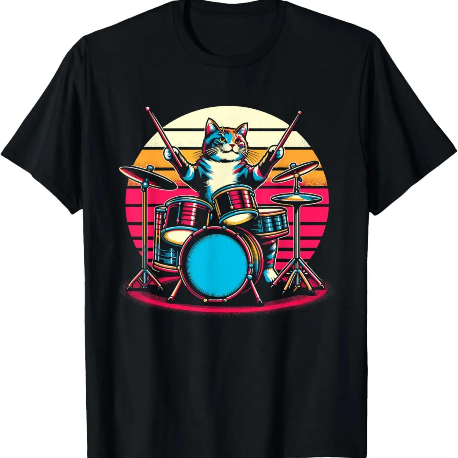 

Cat Playing Drums Drummer Novelty Music Lover Funny Drummer T-Shirt(1) XXXXXL чёрный
