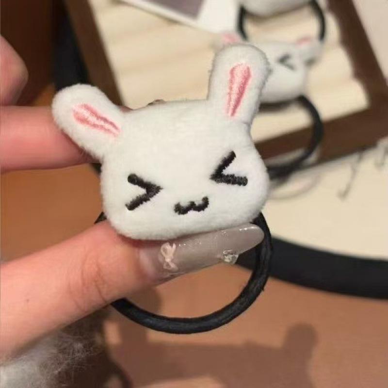 1/2Pcs Cute Plush Strawberry Bunny Hair Tie Hairband For Lolita Girls Cartoon Rabbit Ponytail Hair Rope Sweet Hair Accessories