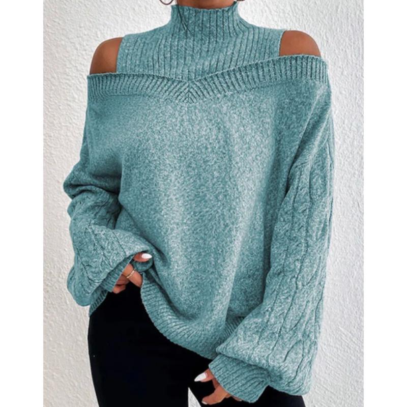 Hochwertiger Winter-Off-the-Shoulder-Halbrollkragenpullover für Damen, lockerer Strickpullover für Damen