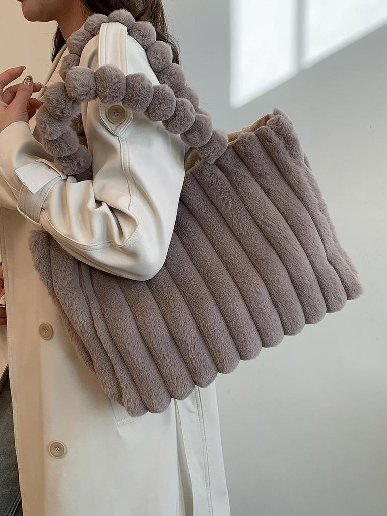 Women's High-End Plush Handbag - Large Capacity, Versatile Commuter Shoulder Bag for Autumn and Winter