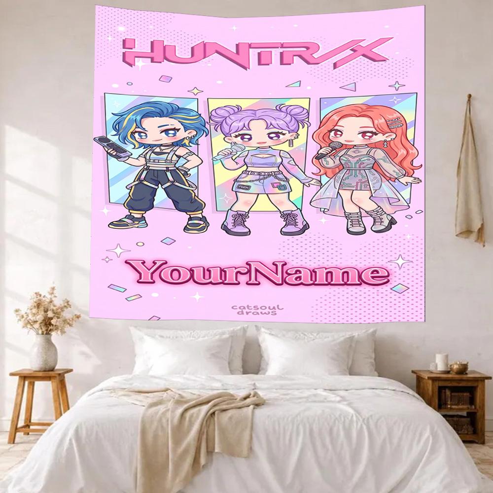 Demon Hunter Girls Custom Your Name Wall Decor Tapestry Art For Pet Memorial Birthdaywedding Party Backdrop Family Gift