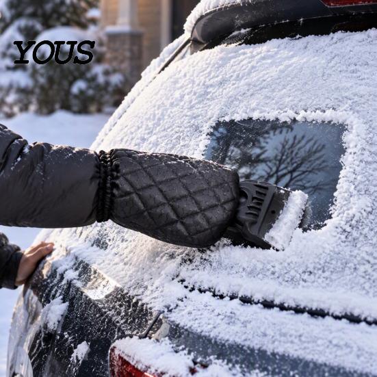 Scratch Free Glass Deicing Tool Car Snow Shovel with Built-in Glove, Integrated Winter Ice Scraper Mitt Durable for Truck Windshield Windshield,