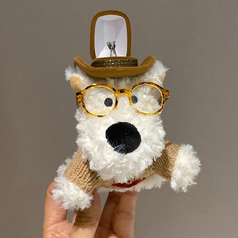 

Милая плюшевая кукла скрипка коричневый медведь вест-хайленд-уайт-терьер, коробка для демонстрации колец, органайзер для ювелирных изделий, подарки