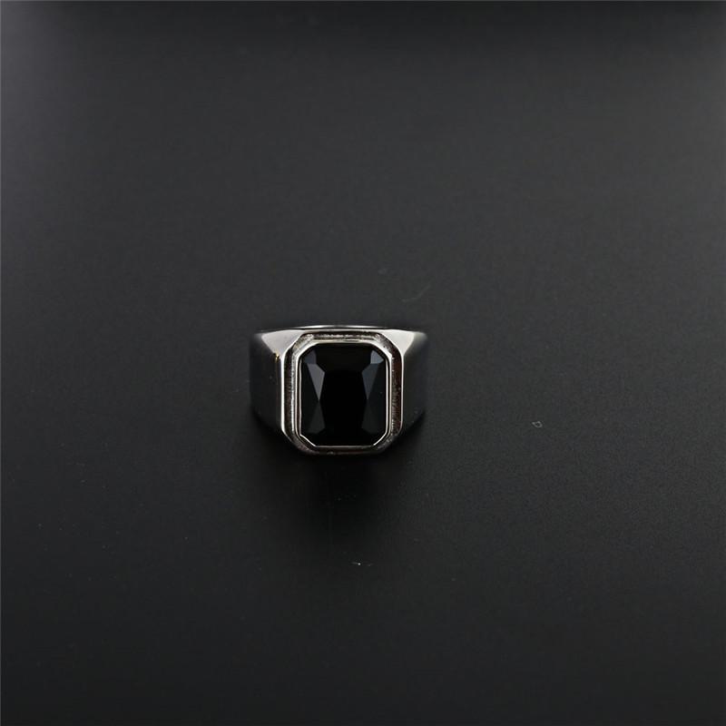 Titanium Steel Square Gem Ring - Red & Black Sapphire Punk Rock Design