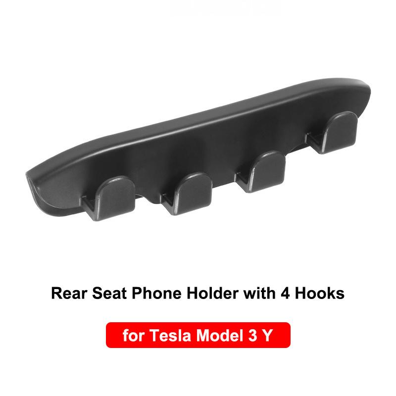 Car Rear Seat Phone Holder for Tesla Model 3/Y Back Seater Headrest Bracket Hanger with 4 Hooks Bag Organizer Car Accessories