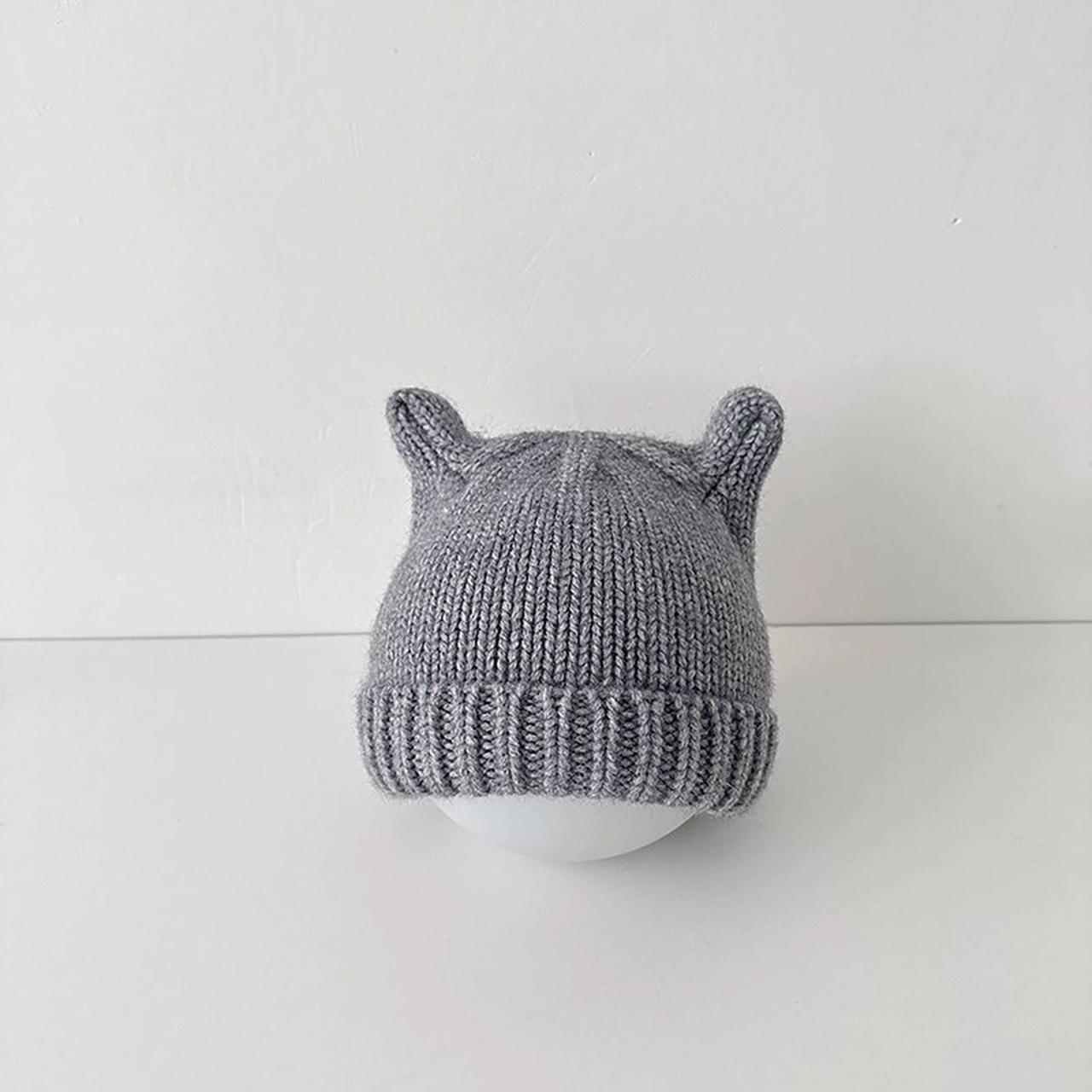 

Детская шапка-боне для защиты ушей, милая осенне-зимняя теплая шапка-бини для малышей, вязаная шапка однотонного цвета серый