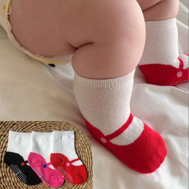 

3Pair/lot new baby anti-skid socks casual girls baby socks 0-12months