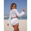 Sexy Weiß Schwarz 4-teilige Bikini-Sets Damen Langarm Mesh Cover-Up Rock Badeanzug Strand Badeanzug Urlaubsbademode Biquini
