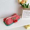 1PCS Cute Red Color Cherry Plaid Cosmetic Storage Bag Large Capacity Kawaii Makeup Case Creative Design Fruit Pencil Case