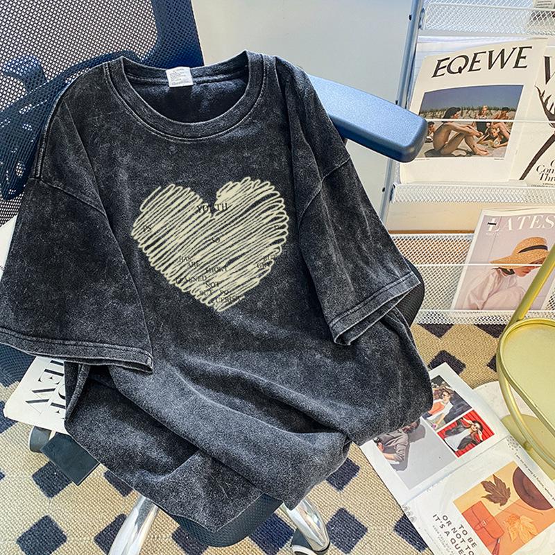 Women's Oversized Washed Black Distressed Hip-Hop T-Shirt