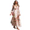 Fashion 2025 Dress Deep V Long Sleeve Printed Dress