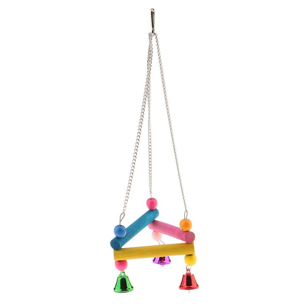 1pc Natural Wooden Parrot Swing & Chew Toy with Hanging Bell Durable Perch Stand Accessory for Bird Cage Parrot Bird Accessories