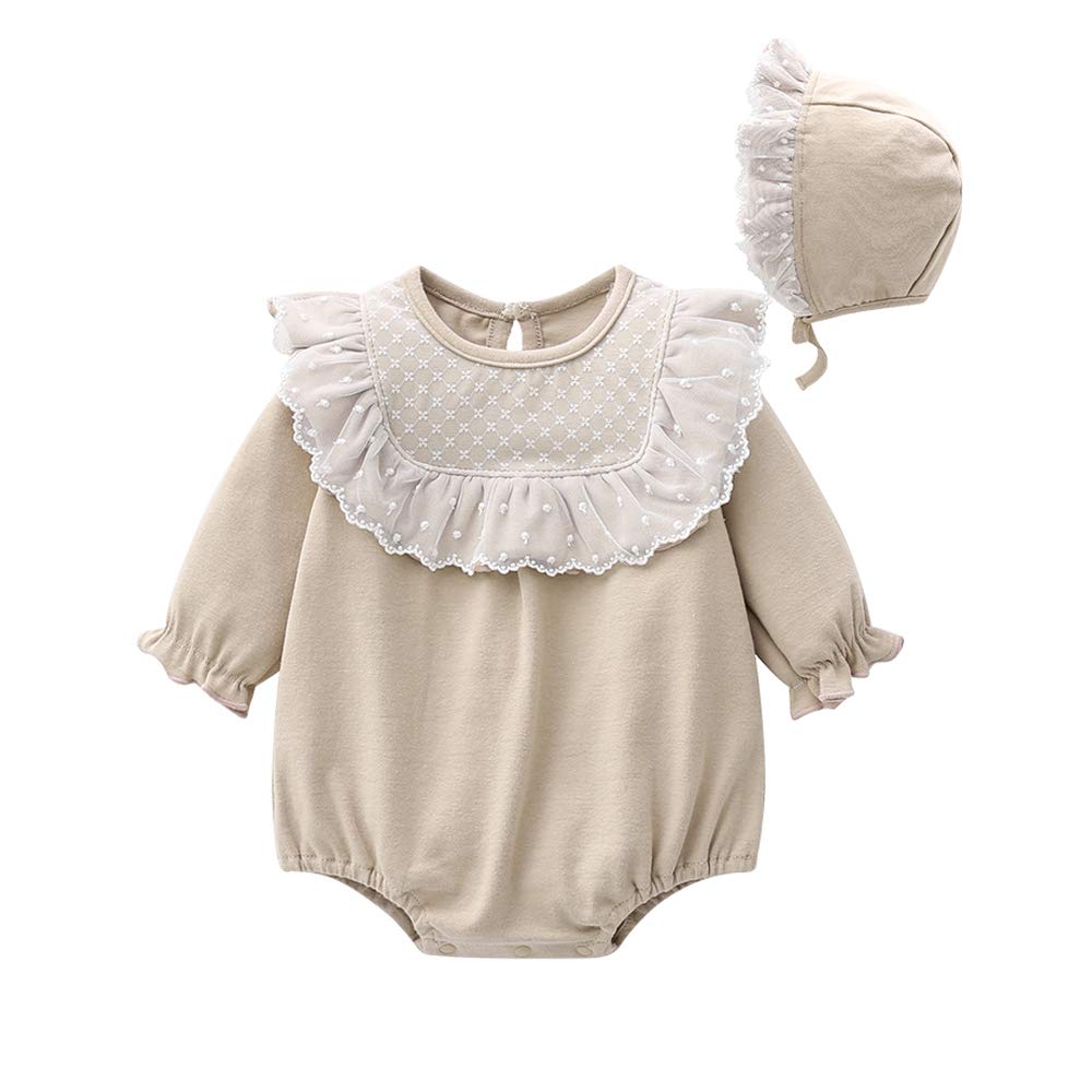 Baby koi Baby Clothes Long Set with Lace Solid 3M Bodysuit, Sleeve, Spring/Autumn, Girls, 2-Piece Hat, Coverall, Newborn, Baby, Pre-birth Gift, Gray,