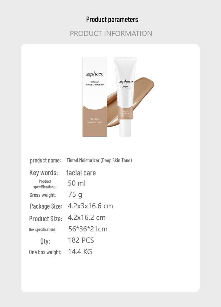 Zephoco Hydrating Tinted Moisturizer – Deep Tone, Breathable, Soft Feel, Easy Spread
