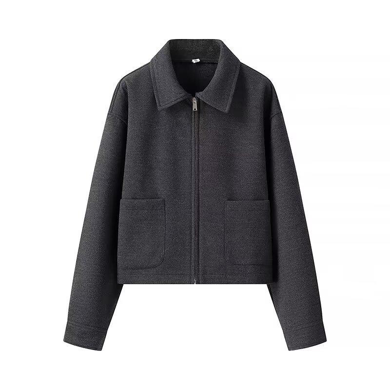 

2025 Spring Women s European & American Double-faced Wool Zipper Jacket Coat L