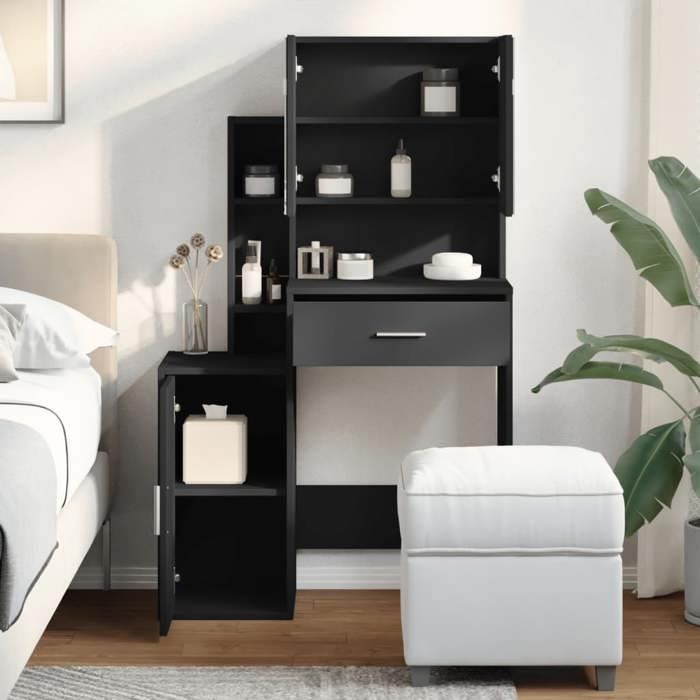 VidaXL Coiffeuse avec armoire noir 80x35x132 cm, table de maquillage, coiffeuse de chambre à coucher, coiffeuse avec miroir, 848235