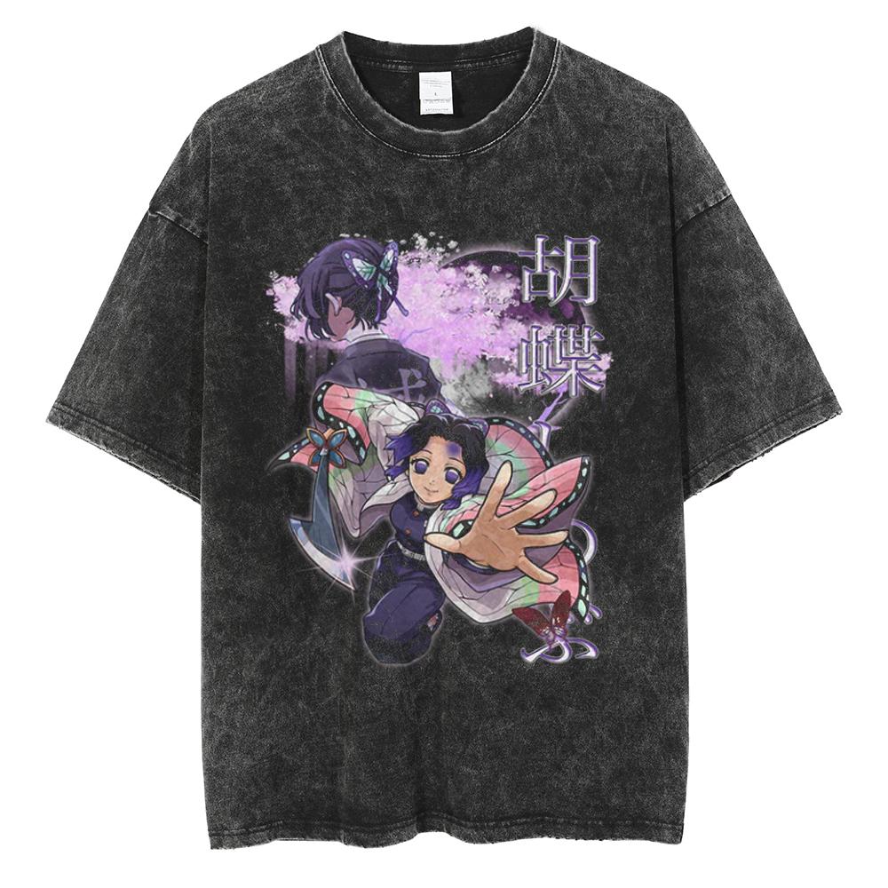 Anime Demon Slayer Rengoku Kyoujurou Print T Shirt Men Women Washed Cotton Tshirts Manga Tee Harajuku Male Casual Loose T-shirt