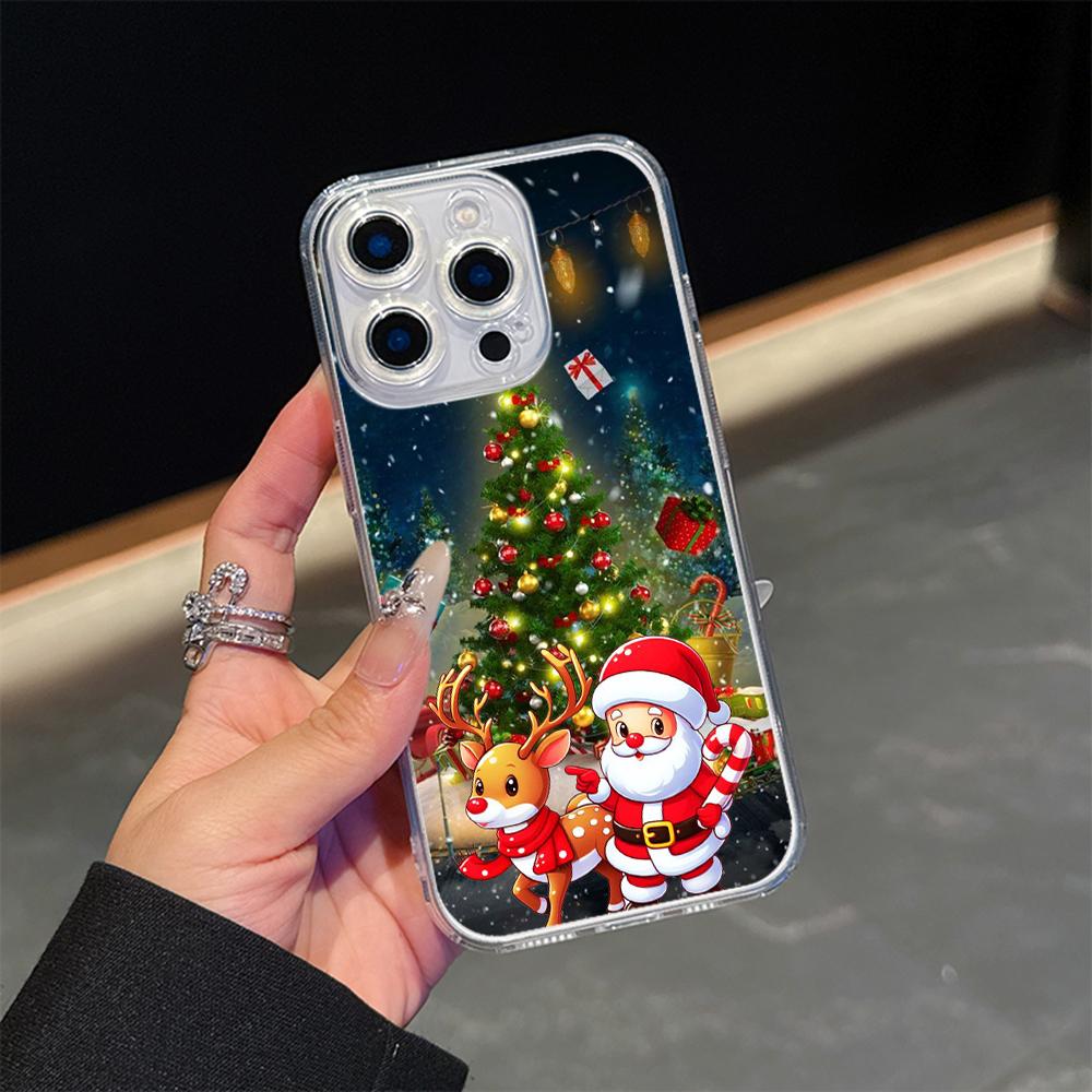 Ae121 Merry Christmas Santa Design Art Magsafe Transparent Cases for Samsung S23 S24 Ultra S21 FE iPhone16 Pro Max Magnetic Wireless Charge Back Cover