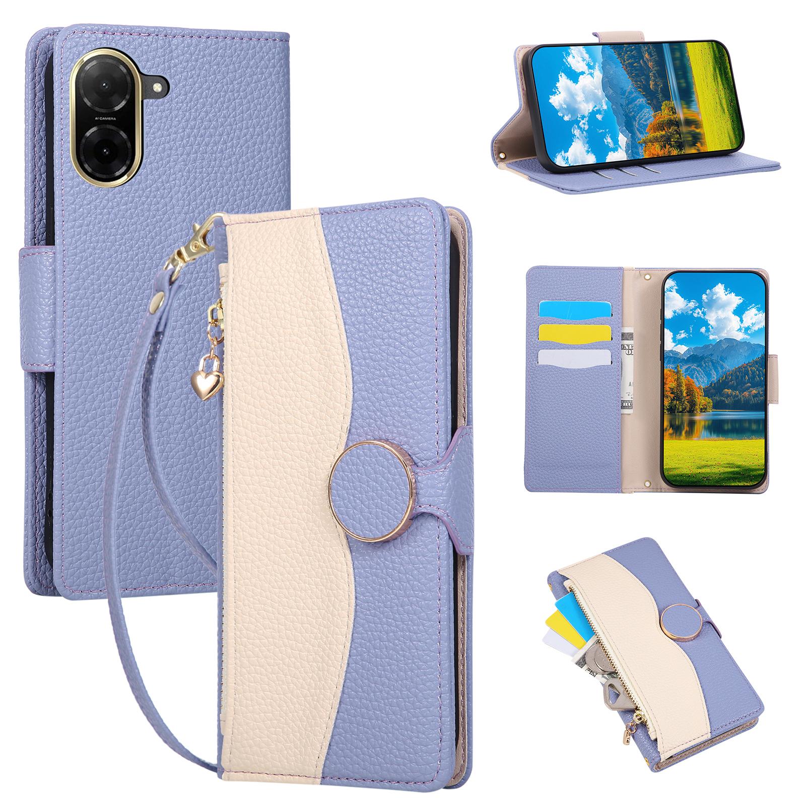 

Phone Case For Xiaomi Redmi A5 4G (171.7mm) / Poco C71 4G Zipper Wallet Color Splicing TPU PU Leather Flip Phone Cover with Strap