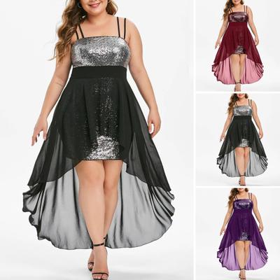 Lady Dress Irregular Hem Solid Color Ladies Plus Size Spaghetti Straps Dress for Sexy Formal Party Clothing