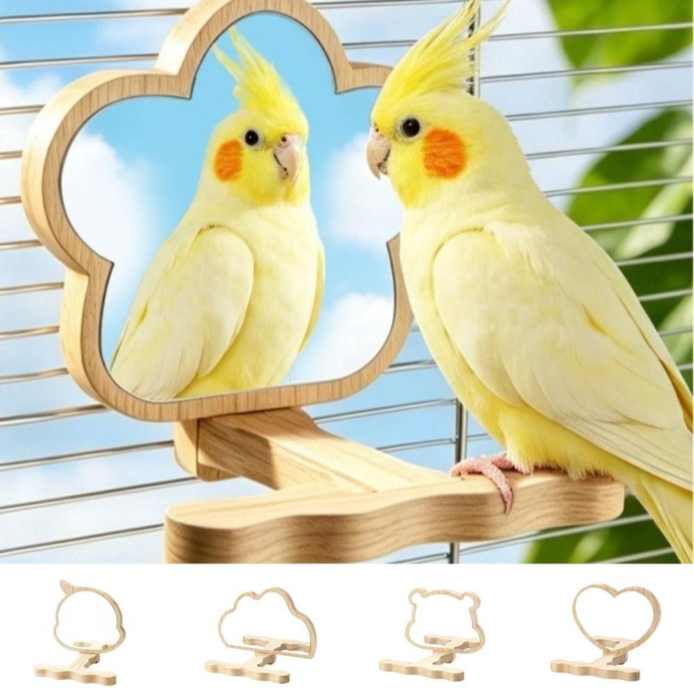 Wooden Parrots Mirror Toy Rod Shape Parrots Platform New Parrot Standing Perch Cage Accessories