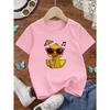 European Sizes A Short-Sleeved Casual T-Shirt for Girls Featuring Cool Glasses And a Cute Yellow Duck Print