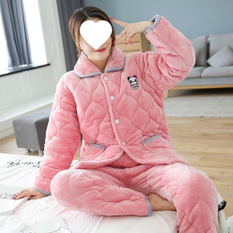 Dámské pyžamo třívrstvé zesílené a roztomilé zimní lze nosit velká velikost teplé polstrované domácí oblečení