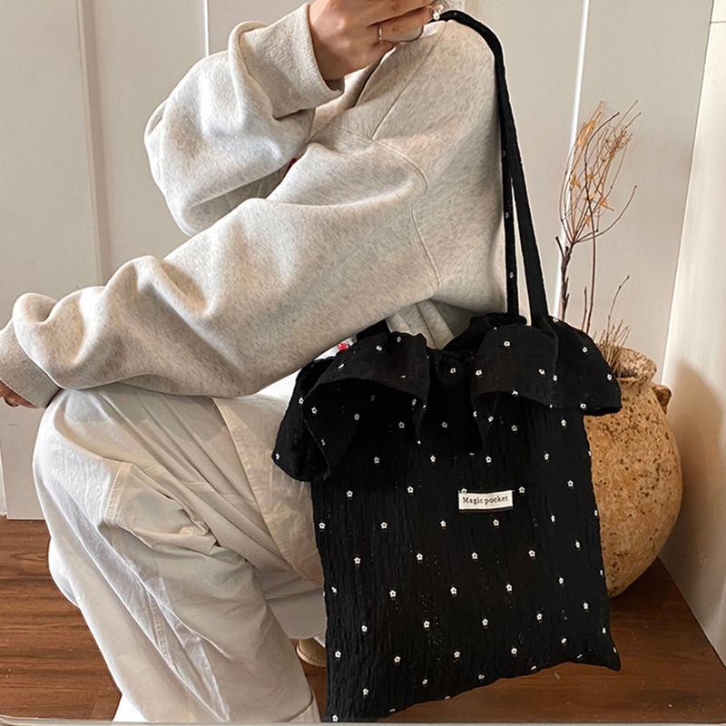 All-match Wave Point Chiffon Shoulder Bag Large Capacity Fairy Mesh Handbag Commuting Bag Korean Style Tote Bag Women KTY