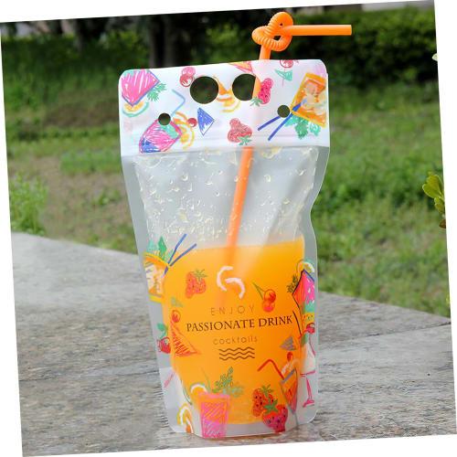 Minkissy 200-Piece Set of Disposable Drink Straws for Plastic Bottles, Long Colored Straws, Smoothie Bags, Juice Pouches, Zippered Storage Bags