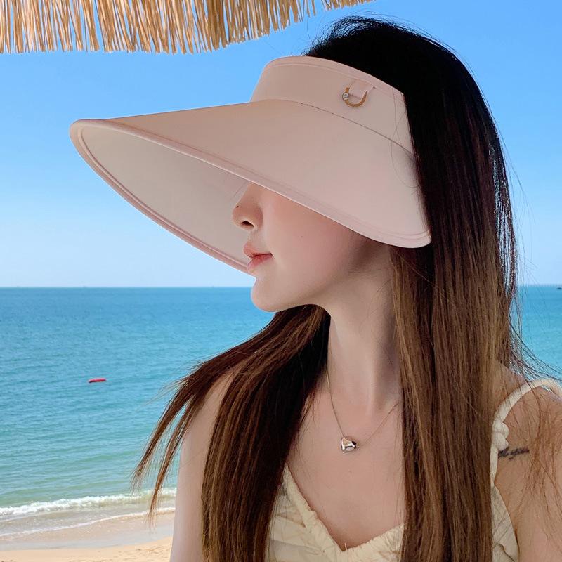 Summer new ice silk hat women's big brim empty top hat seaside beach hat solid color sun hat sun hat