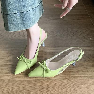 Spitze Zehenpartie Flacher Ausschnitt High Heels Fee Sommer Neu Baotou Schleife Rücken Leer Rutschfest Verschleißfest Stiletto Sandalen